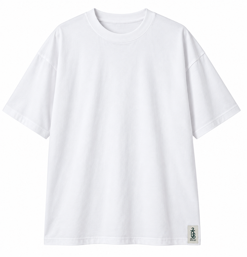 Front view of the oversized cotton T-shirt with The OuterSelf woven hem label